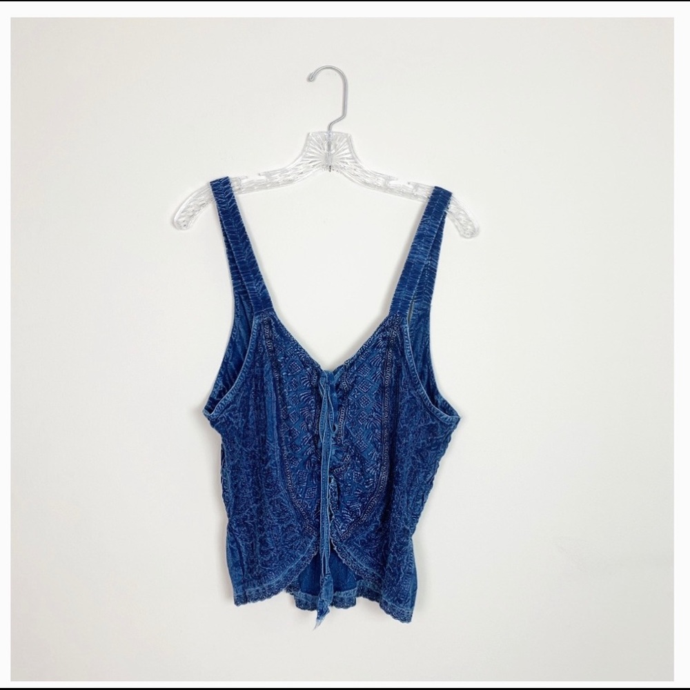 Vintage | embroidered cropped tank top blue small